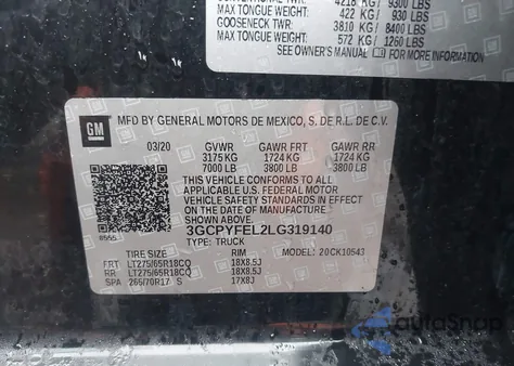 2020 Chevrolet Silverado 1500 4Wd Short Bed Lt Trail Boss from USA, damaged, VIN 3GCPYFEL2LG319140